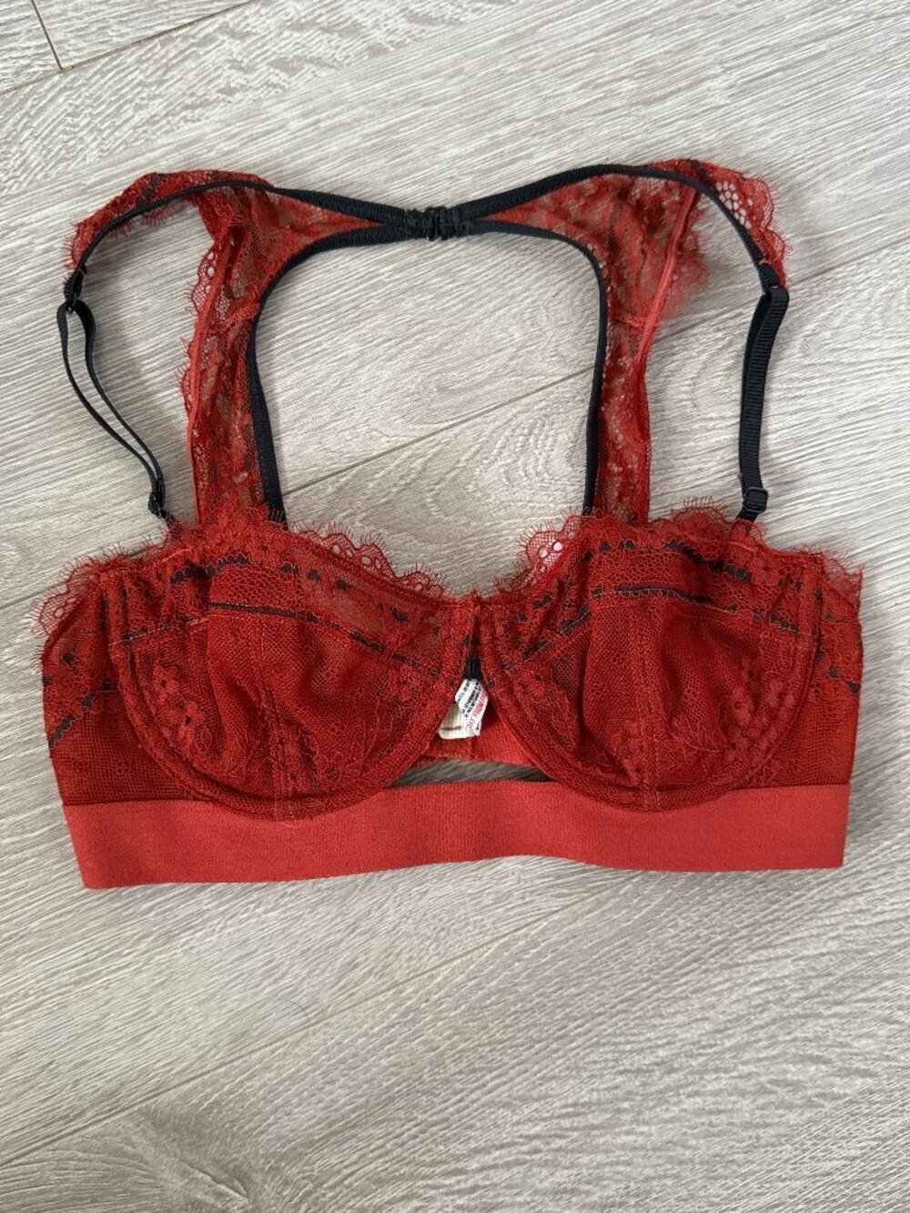 Free People Intimately Rust Lace Longline Bralette Bra 34C Sheer Underwire